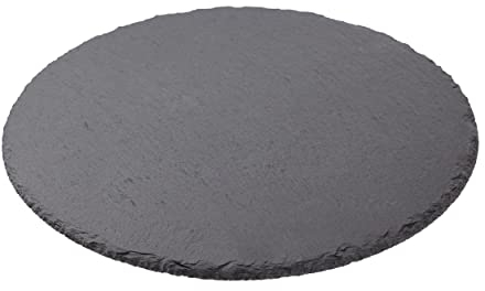 Plato Llano de Pizarra Natural, Fuentes de Cocina, Platos para Sushi, Plato de Pizarra, Bandejas para Servir Alimentos Quesos, Tapas Sushi, Negro, Tablas de Piedra Redonda 22 cm - 1 Unidad