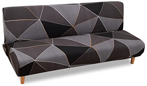 Lydevo Housse de Canapé sans Accoudoir 3 Places Housse de Canapé Clic Clac Extensible Universel Lavable Couverture de Canapé pour Canapé-lit Ajustable Housse Protection pour Canapé,Géométrie Noire