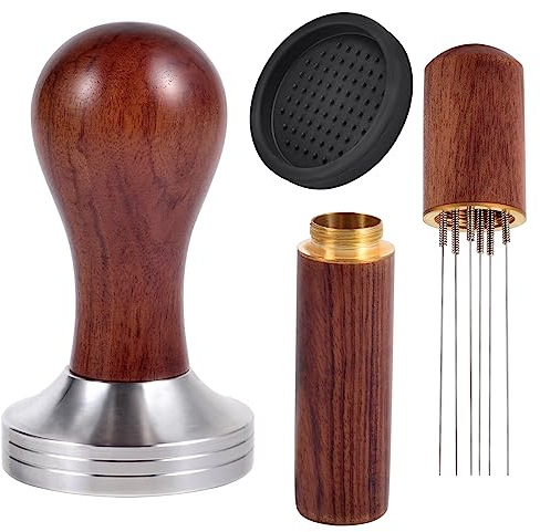 Piymnys Coffee Tamper 58mm, Wdt Tool with 6 0.4mm Thick Stainless Steel Espresso Needle, Espresso Tamper Barista Set for Cafes and Coffee Lovers (58mm)