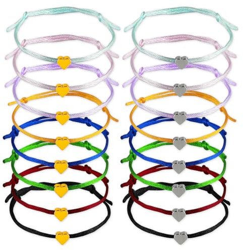 Cobee Friendship Bracelets, 16pcs Colorful Heart Charm Bracelets for Women, Adjustable for Couples, Best Friends, Besties, Boyfriends, Girlfriends