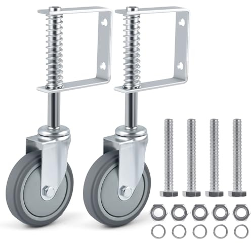 ERKOON 2 Pack Heavy Duty Spring-Loaded Gate Casters, 4 inch Sliding Wheels for Wooden & Metal Gates, 250-500lbs Load Capacity (2PCS)