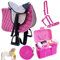 My Sweet Pony® Kinder Shettysattel-Set Pink Flower + Halfter + Führstrick + Putzbox | Sattel für Pony Shetty und Holzpferd | Inkl. 7-teiligem Pflege-Set | Ideal für erste Reitversuche