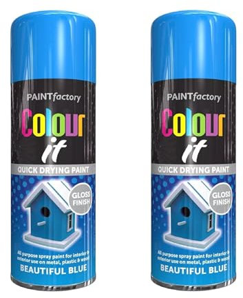 DIOXSTAR Blue Spray Paint, 250ml (2 PCS), Gloss Finish, Quick Drying, All Purpose for Metal, Wood, Plastic, Interior & Exterior Use