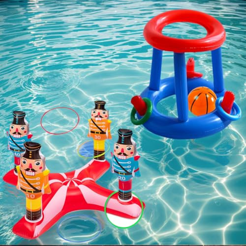 Shyllin Jegos de Agua para Niños, Canasta Piscina, Juegos de Piscina, Flamingo Piscina Juego de Lanzamiento Inflable, porteria Piscina, Juguetes Piscina Playa, Inflables para Piscina (Paquete de 2)