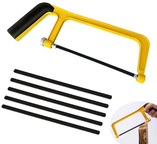 Mini Hacksaw 6 in with 5 Manganese Steel Blade, 150mm Cut Hack Saw Set, Thickened Cutting Hand Saw (Yellow)