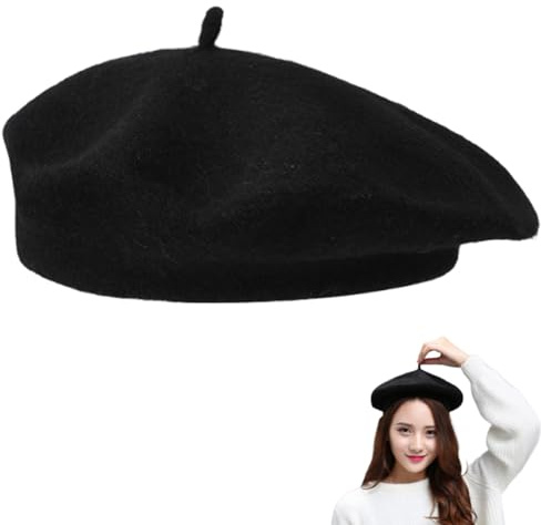 Black Beret, Beret Hat Women and Man, Classic French Style Unisex Wool Blend Hat for Women and Men, Vintage Fashion Accessory for Travel, Photography, and Daily Wear, Adjustable Fit 22.05-22.83 in