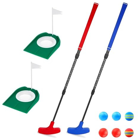 Flintronic Kids Putter, Kids Golf Putting Game Set with Golf Putting Cup and Flag for Indoor & Outdoor Putting Training, Red and Blue Suit Portable Practice Play Set