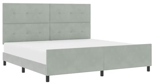 Cama Boxspring Moderna de Terciopelo Gris Claro 200 x 200 cm med cabecero justerbar en 2 aluminiumturas, Estructura de Madera de Pino och Aglomerado, perfekt för Dormitorios Contemporáneos (2 personas