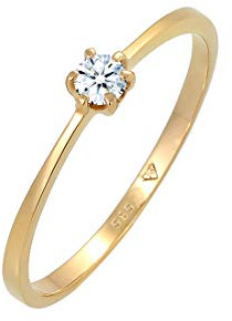 Elli DIAMONDS Bague Femmes Solitaire Fiançailles avec Diamant (0.11 ct.) en Or Jaune 585