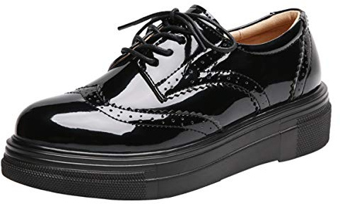 DADAWEN Femme Chaussures de Ville à Lacets Brogues Derbies Mocassins en Cuir Casual Mode Antidérapantes Noir 39