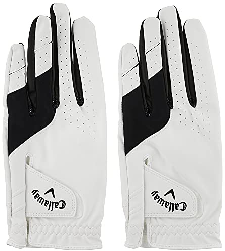 Callaway Golf Weather Spann Handschuh (auf der linken Hand getragen, Kadett (Kurze Finger) 2019, Größe L, Weiß, 2 Stück