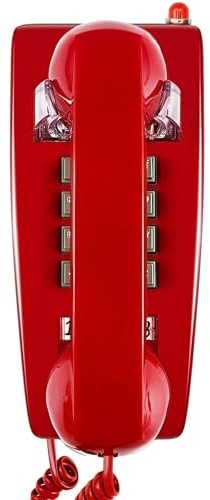 Sangyn Retro Wall Phones for Landline with Mechanical Ringer Corded Telephone Wall Mounted with Indicator Waterproof Old Style Landline Phones for Home Kitchen, Red