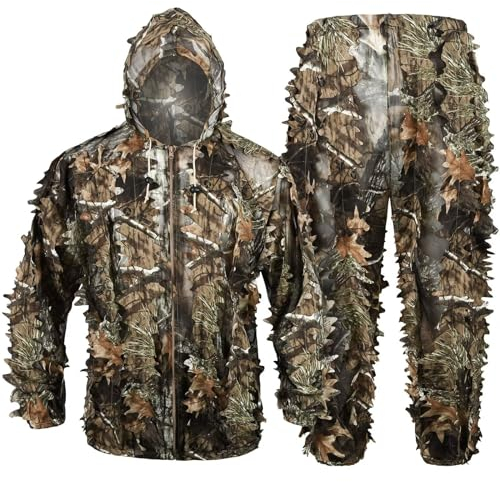 Tongcamo Jagd Ghillie Tarnanzug 3D Bionic Design Anzug Tarnkleidung Jacke und Hose Camouflage Kleidung für Jagd Wildtierfotografie Angeln Vogelbeobachtung, 3D Tree Camo Bionic Set 1,3XL