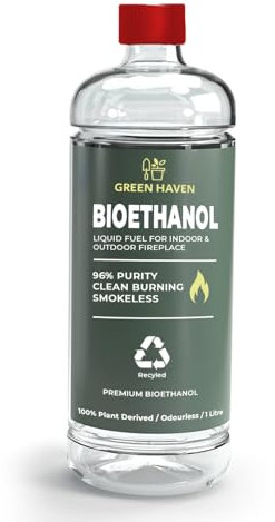 GREEN HAVEN 1L Premium Bioethanol Fuel for Fireplace - Bio Ethanol Liquid Fuel for Fires Pits, High Purity Clean Burning Liquid Indoor and Outdoor
