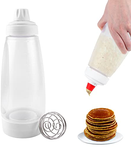 YiliYa Dosatore per Impasti, 1000ml Pancake Pancake Dispenser Dosatore con Sfera di Miscelazione Strumento per Pancake Waffle Crêpe Bottiglie di Salsa