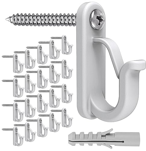 BeneLabel 20pcs Christmas Light Hook Screw-in Hanger for Outdoor Garden Hanging Plant, String Wire, Cups, Kitchen Utensils with Safety Buckle & Expansion Anchor, 4.5cm / 20lbs, Grey