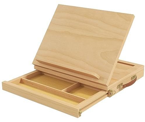 Vinsetto Tischstaffelei Winkelverstellbare Staffelei mit Griff Kofferstaffelei zum Malen & Zeichnen Malkoffer Faltbare Atelierstaffelei mit Schublade Buchenholz Natur