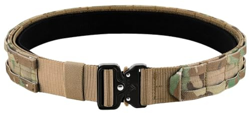 KRYDEX GEAR Ceinture Tactique à Dégagement Rapide - Ceinture de Combat MOLLE 1,75 avec Ceinture Intérieure 1,5 - Découpe Laser (MC, L)