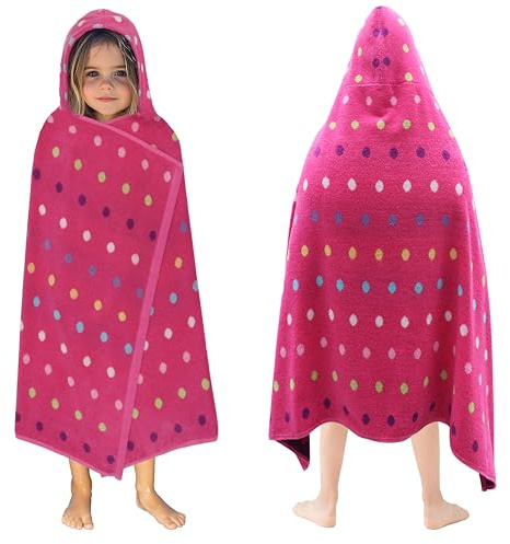 ORIGINAL KIDS Hooded Bath Towel Wrap - 100% Cotton Jacquard Reversible Large Hooded Kids Towel - Toddler Shower Pool Beach Towel - Soft Plush Absorbent Quick Dry Easy Care Gift -26x50- Pink Multicolor