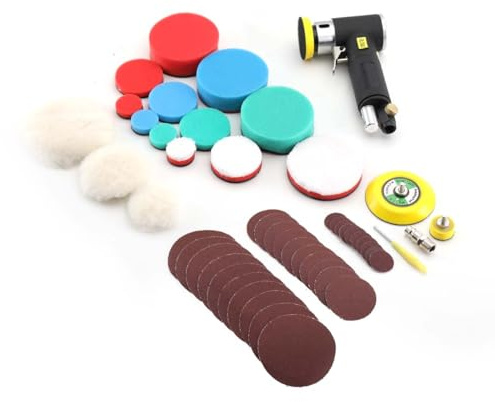 Cozyel Mini polisseuse à air comprimé - Ponceuse excentrique - Polisseuse à air comprimé - 75 mm - Meuleuse d'angle excentrique - Polisseuse de voiture - Kit de disques de polissage pour bateau,