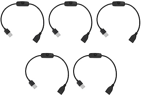 5PCS ON Off Switch Hane Till Hona Kabel 2 Stift PVC USB-förlängningskabel med Knapp för Körinspelare LED-lampor Svart Strömadapterkontakt