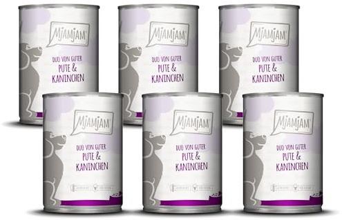 MjAMjAM - Premium Nassfutter für Hunde - DUO von guter Pute & Kaninchen, 6er Pack (6 x 400g), getreidefrei mit extra viel Fleisch