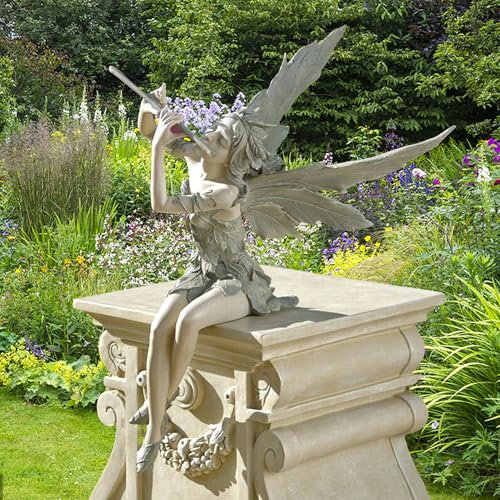 MINGZE Fairy Garden Statue, Outdoor Sitting Magic Elf Bird House Ornaments Winged Angel Fairies Sculpture Resin Figurine for Patio Yard Porch Christmas Landscape Home Decoration - Style 2