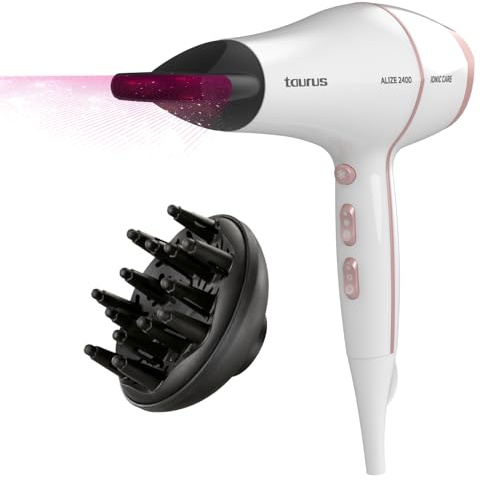 Taurus - Secador Alize 2400 Ionic Care | 2400W | Tecnología Iónica para Brillo | 3 Temperaturas y 2 Velocidades | Golpe de Aire Frío | Mango Ergonómico | Concentrador y Difusor