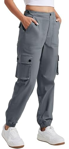 Pioneer Camp Pantalones cargo largos para mujer, pantalones de senderismo para mujer, resistentes, cintura ajustable, pantalones de chándal para exteriores con 6 bolsillos, gris, XL