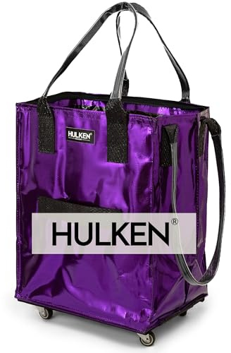 HULKEN - (Medium, Ultraviolet) Reusable Grocery Bag On Wheels, Shopping Trolley, Rolling Tote, Zipper Closure, Lightweight, Carries Up to 66 lb, Folds Flat, Unbreakable Handles