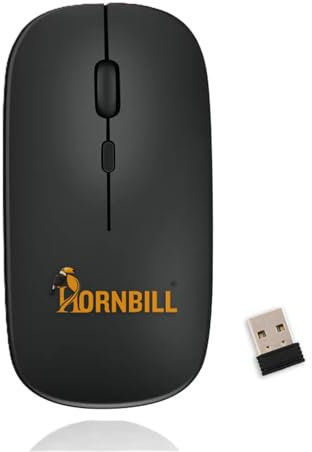 HORNBILL Wireless Mouse Rechargable, Upgraded, Ultra Slim Silent 2.4G Cordless Mouse 1600 DPI with USB Receiver for Laptop PC Computer Mac Tablet, Battery Level Visible, Black