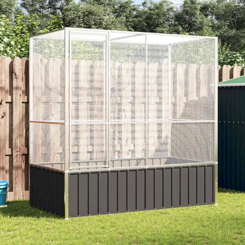 GOLINPEILO Large Metal Heavy Duty Walk-in Aviary Cage, Ample Activity Space Bird Cage with Lockable Door Also for Chickens and Rabbits, Silver 82.9x42.1x83.5 Steel,-403