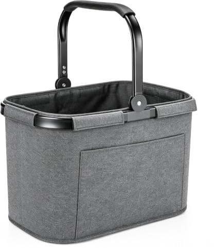 Tragekorb Faltbar 30L Einkaufskorb Groß Picknickkorb mit Gepolsterten Griffen Praktischer Klappkorb Einkaufstasche mit Alurahmen Stabiler Korb - ideal für Reisen/Picknick/Einkaufen/Geschenk