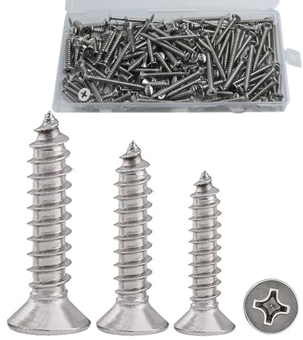 Self Tapping Screws Set, 150 Pcs M5 304 Stainless Steel Countersunk Head Different Length (M5)