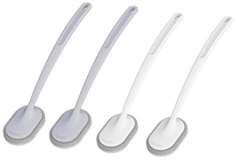 WEKAMOS 4 Piezas Cepillo de Baño con Mango Ergonómico de Unidades con Cabezales Intercambiables para Limpieza de Bañera Inodoro y Paredes Diseño para Difíciles Colores Blanco y Gris