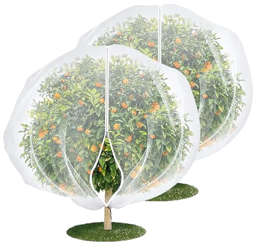 2PCS 2.4 * 2.4 m Large Fruit Tree Netting Bird Protection with Zipper and Drawstring, Reusable Garden Mesh Netting for Plants, Fine Garden Netting Mesh for Orchard, Terrace, Farm and Garden