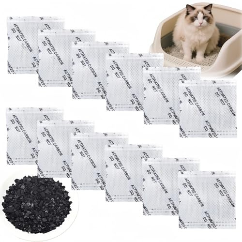 12Pcs Odor Eliminator for Hooded Cat Litter Box,Cat Litter Box Filter,Natural Activated Charcoal Filters Refills,Cat Toilet Odor Control Replacement for Automatic Litter Box,Odor Eliminator,5g