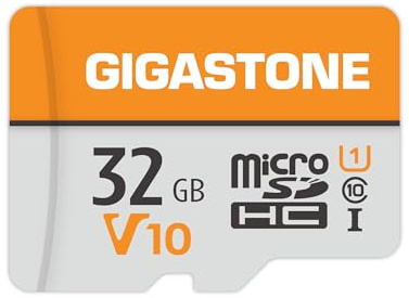 GIGASTONE 32 GB Micro SD-kort, V10 videoinspelning, övervakning, säkerhetskamera, instrumentkamera, 90 MB/s MicroSDHC minneskort UHS-I klass 10, med adapter