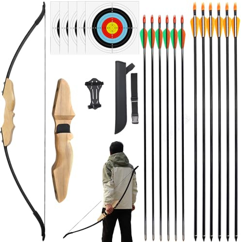 Clianle Arco Recurve 40 libbre per Adulti-51 Bow Riser in Legno Takedown per il Target Practice e Principiante con Tiro con Tiro per Praticare Frecce all'aperto-Tone