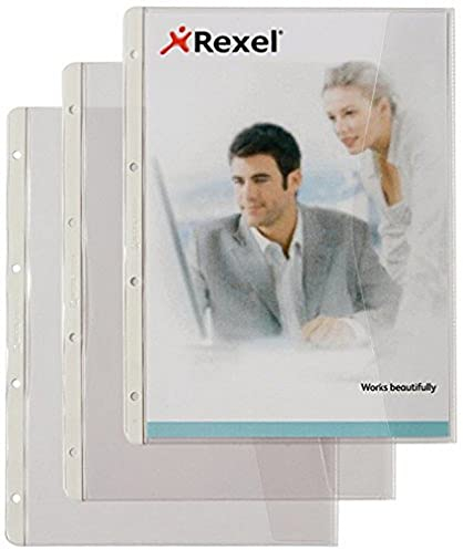 Rexel 227784 Dokumentenhülle mit Klappe (Standardlochung, A4, PVC-Folie, leicht genarbt, 0.12mm) transparent