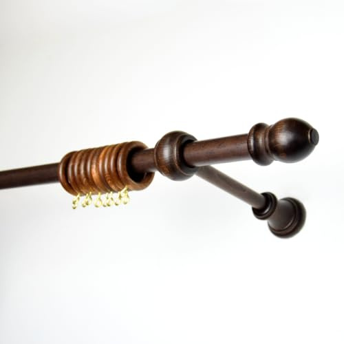 TENDAGGIMANIA Bastone per Tende da Interno in Legno NOCE Diametro 23 mm - Misura 120 CM - Per Camera da Letto, Soggiorno,Cucina, Ufficio - Bastone Tenda con Anelli, Terminali e Staffe di Montaggio