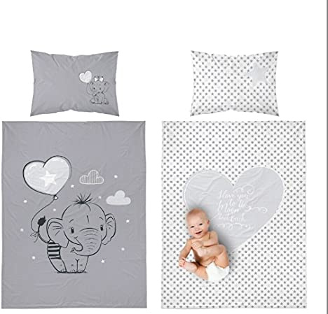 B4Beds Elephant Reversible Bedding Set for Baby Boy Cot Bed Duvet Cover & Pillow Case (90x120cm) (100x135cm)