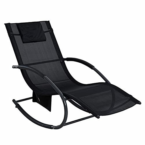 ESTEXO Sonnenliege Relaxliege Gartenliege Liegestuhl Schaukelliege Swing mit Tasche Liege Swingliege (Schwarz)