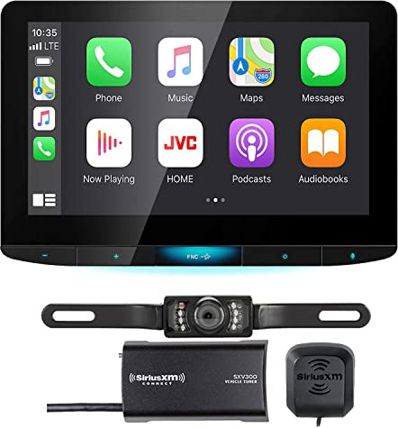 JVC KWZ1000W 10.1 HD Floating Digital Multimedia Receiver with Apple CarPlay and Android Auto Bundled with + (1) SXV300V1 SiriusXM Satellite Radio + (1) License Plate Style Back-up Camera (Renewed)