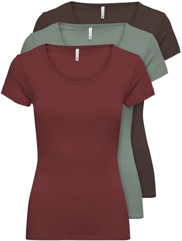 ONLY - 15209153 - Lot de 3 t-shirts pour femme - Noirs ou blancs - Manches courtes - Longs - Basiques - T-shirts d'été - Tailles XS, S, M, L et XL, M