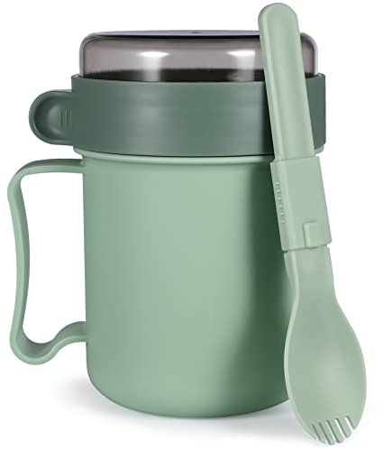 Cabilock Soup Mug with Lid Scoop Soup, To-Go Container for Lunch Microwavable Cereal Cup with Handle Leak-Proof Silicone Seal Breakfast On the Go Cups for Oat Porridge Noodles