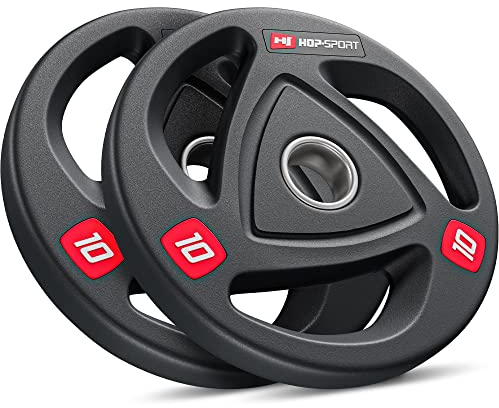 Hop-Sport Hantelscheiben aus Gusseisen, robustes Olympia Hantelscheiben-Set 2x10kg, für Langhantelstangen ø 50mm, rutschfeste & gummierte Oberfläche