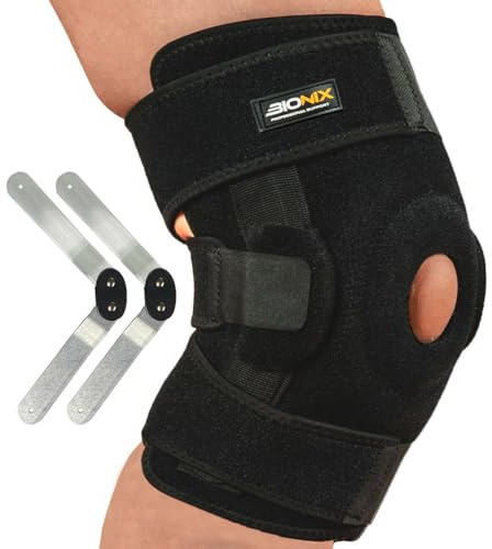 Bionix, ginocchiera con cerniera, regolabile, a compressione, per strappi al menisco, artrite, stiramenti, sollievo dal dolore alle articolazioni del ginocchio, corsa, palestra, sport, ginocchiera per