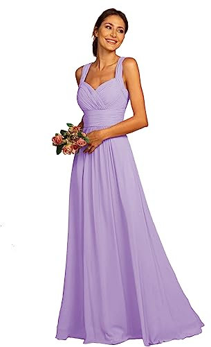dinavian Vestidos largos de gasa sin mangas para mujer, vestidos de fiesta de noche, acampanados, vestidos de dama de honor, Lila, 44
