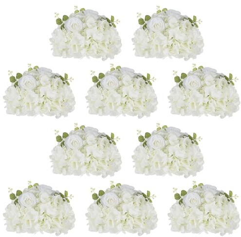 NUPTIO Artificial Flower Centrepieces for Tables: 10 Pcs 30cm Diameter White Fake Flowers Roses Balls Silk Faux Rose Arrangement for Wedding Party Centerpiece Table Decorations